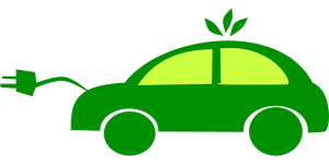 green car with leaves and plug icon